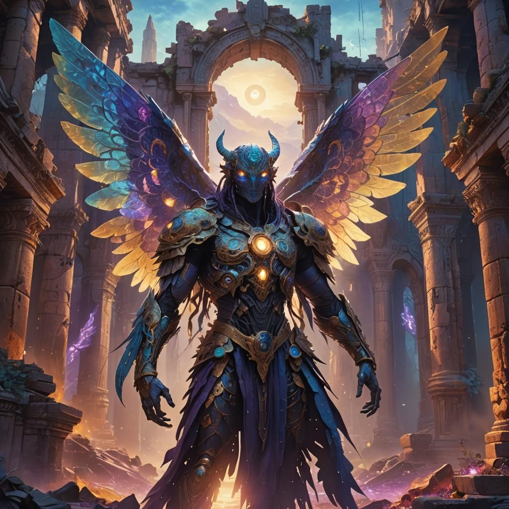 Mystical Five-Eyed Creature in Fantasy Ruins