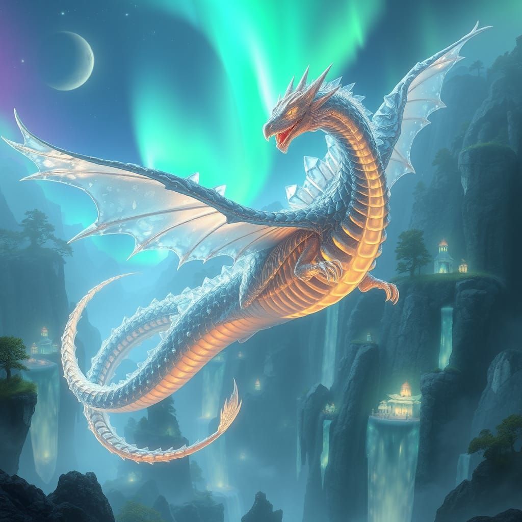 Crystal Dragon Glides Through Floating Islands