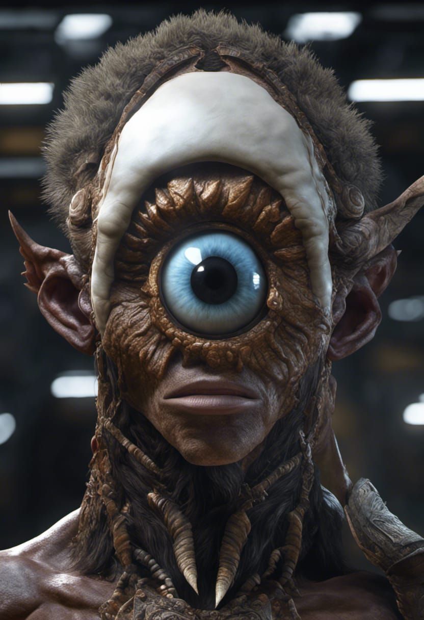 Hyperrealistic Portrait of a Sinister One-Eyed Humanoid