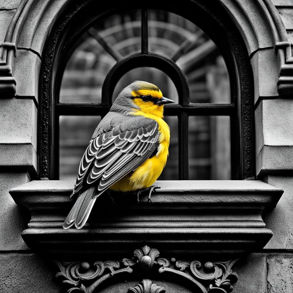Yellow Bird on Fifth Avenue in Black and White