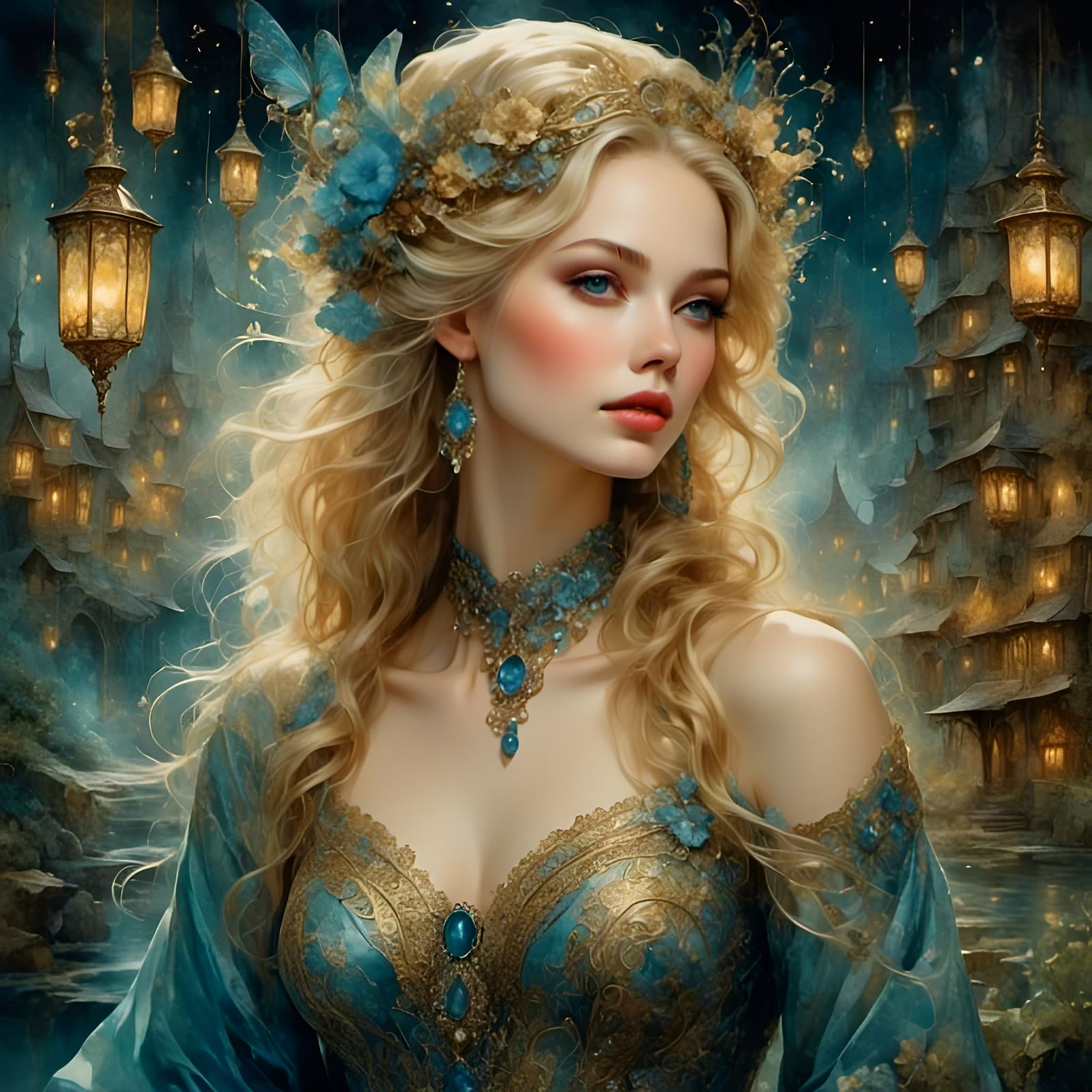 Bioluminescent Elven Kingdom in Watercolor Style