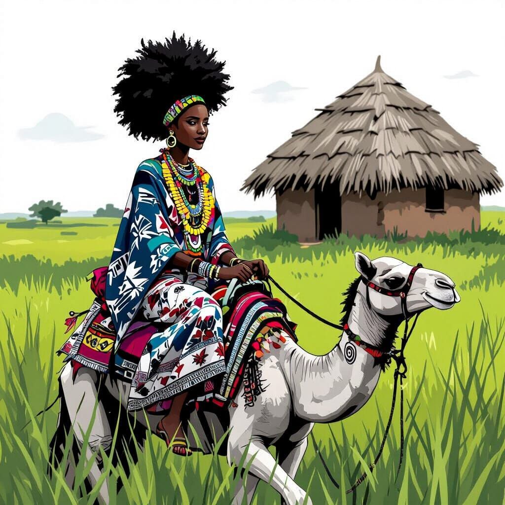 Somali Woman on Camel in Black and White Style