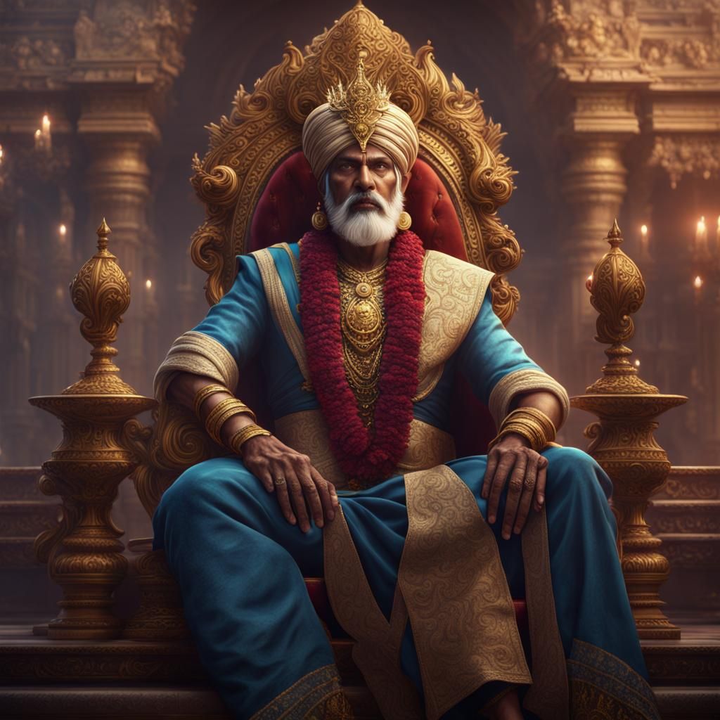 Admiring Indian King Ascends Throne in Detailed Painting