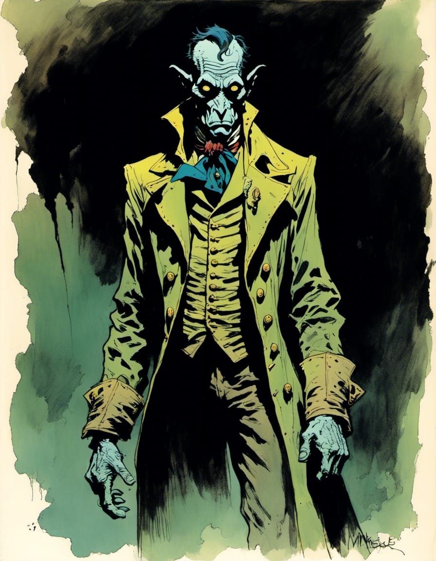 Abe Sapien Victorian Portrait in Mignola Comic Style