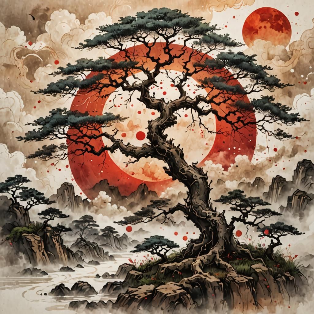 Old Tree in Chinese Ink Painting Style