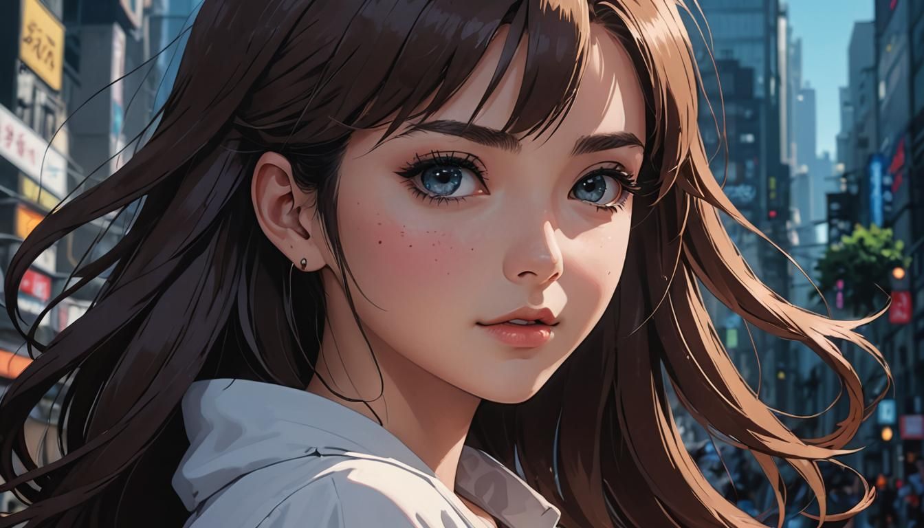 Anime Girl in Cel-Shaded Manga Style