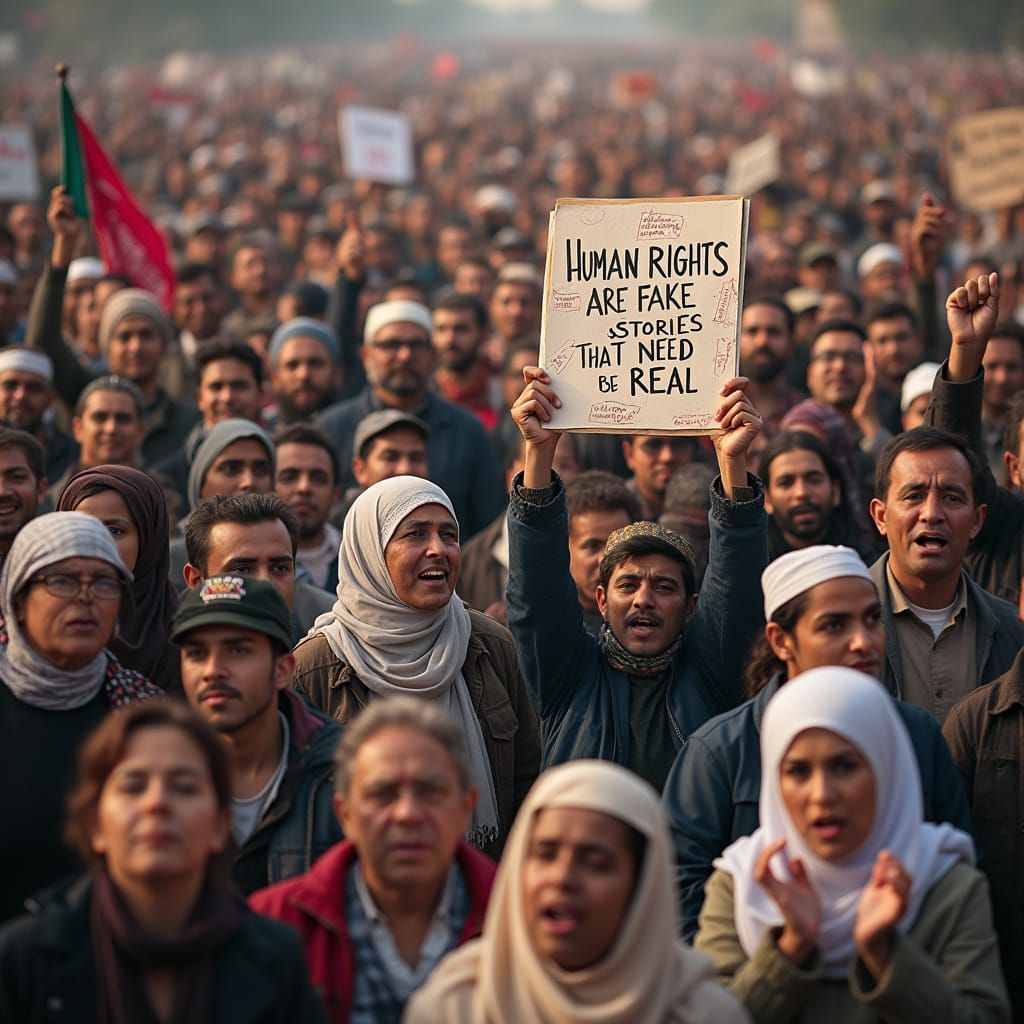 Diverse Crowd Cheers for Human Rights in Hyper-Realistic Sty...