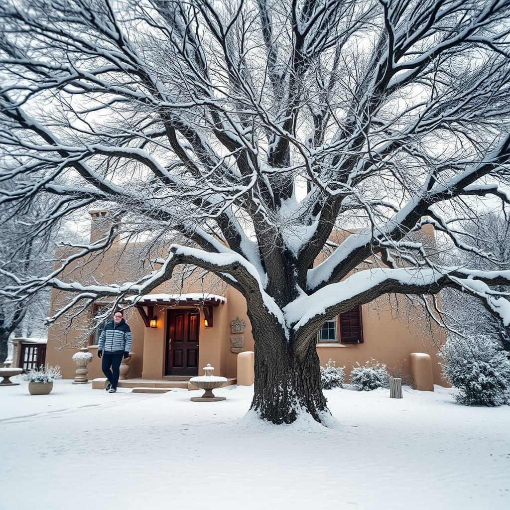 Winter in Santa Fe: Snow-Covered Pueblo Scene