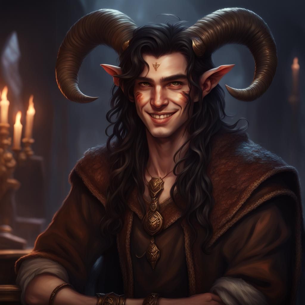 Cute Tiefling Boy with Bronze Horns: Digital Matte Painting