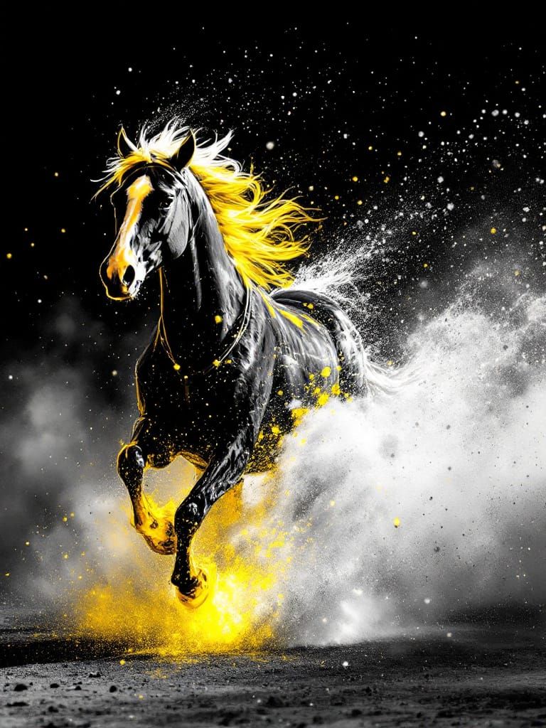 Horse Running Free in Dramatic Noir Style