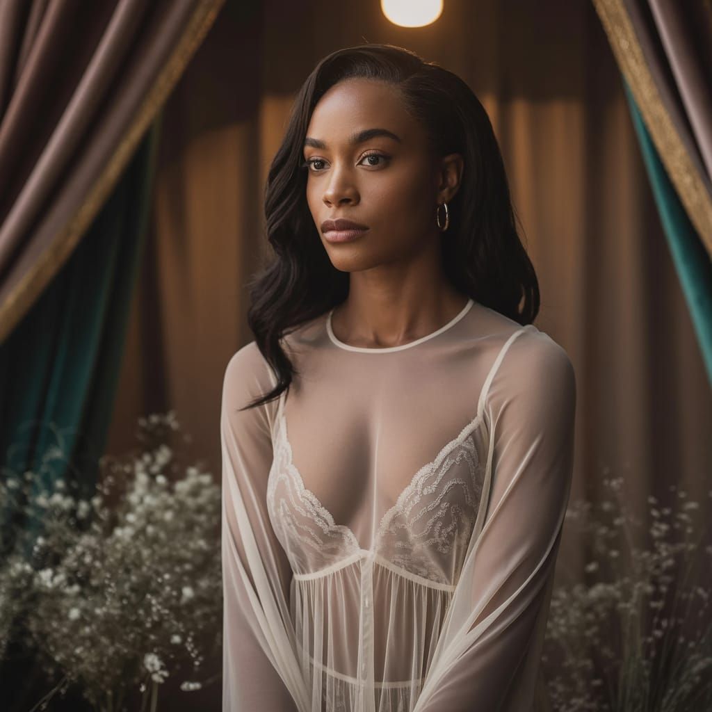 Elegant African Woman in Sheer Negligee Portrait