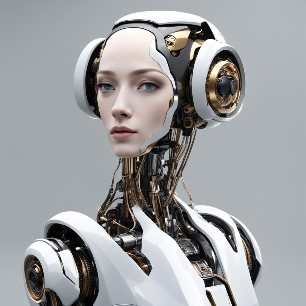 Elegant Robot with Flowing Hair and Sparkling Eyes