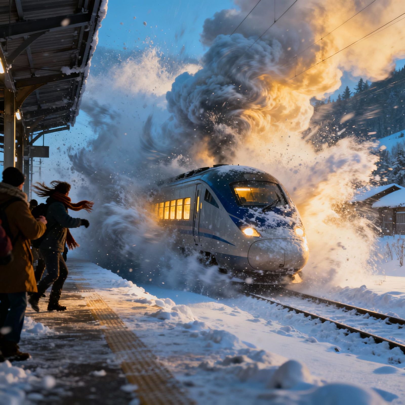 High-Speed Train Through Blizzard: Cinematic Winter Scene