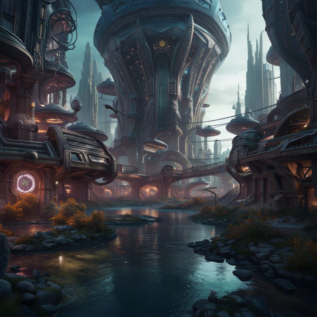 Fantastical Alien City Concept Art in 8K