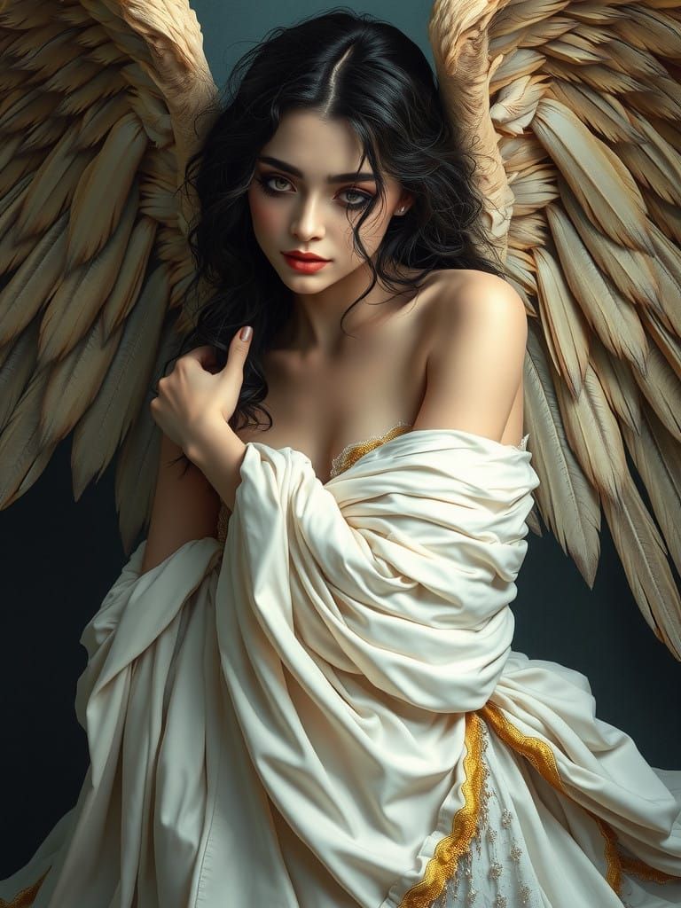 Angel's Tender Embrace in a Haunting Art Nouveau Scene