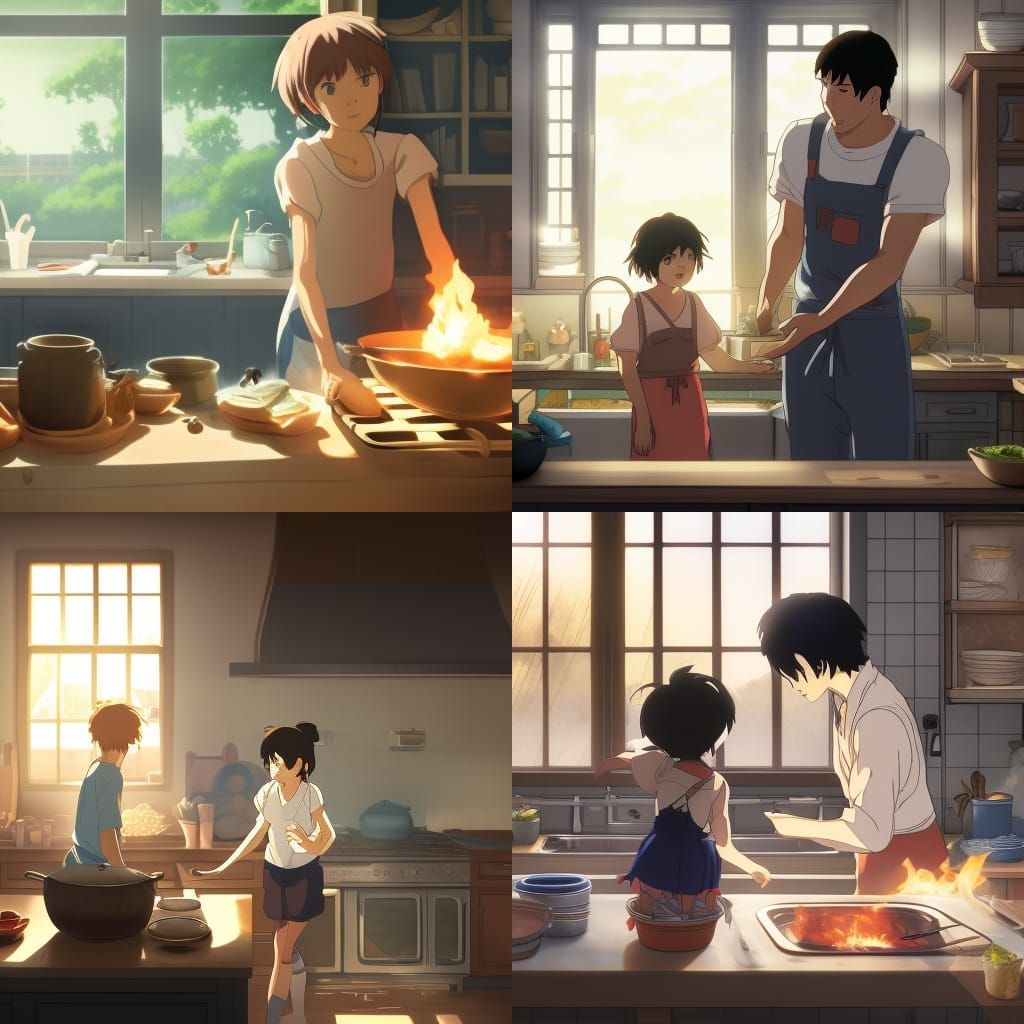 Yor and Anya's Kitchen Mishap: Studio Ghibli Style