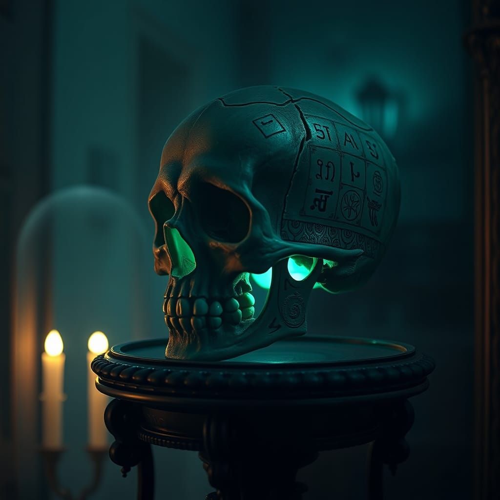 Ethereal Glowing Skull in Dark Mystical Style