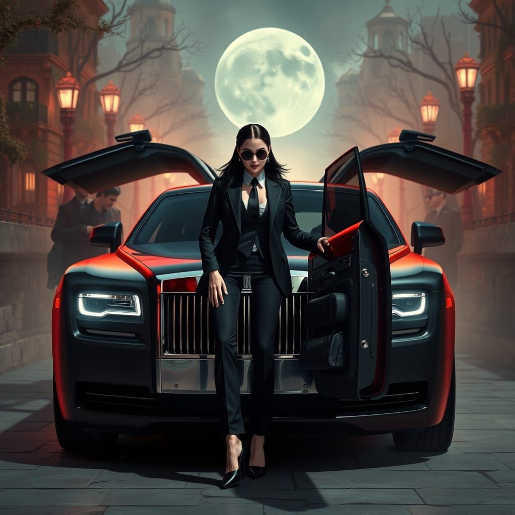Goth Businesswoman Emerges in Surreal Dreamscape