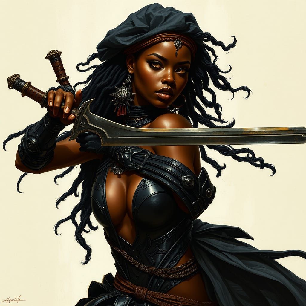 Cyberpunk Warrior in African-Inspired Armor