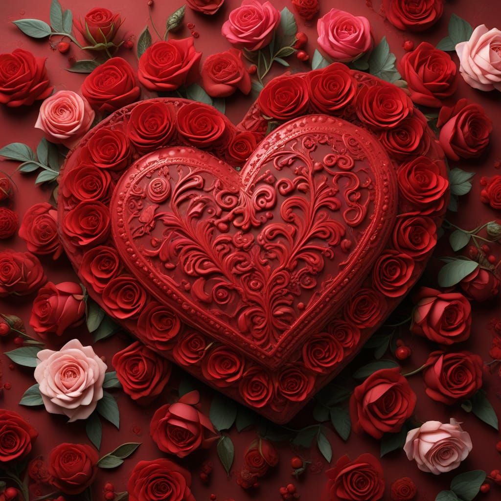 Surrealistic Valentine's Masterpiece in Vibrant Romantic Red