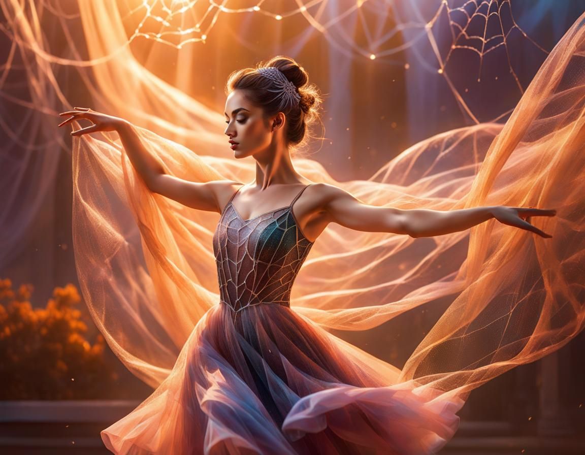 Gossamer Spiderweb Ballerina Dancing at Magic Hour