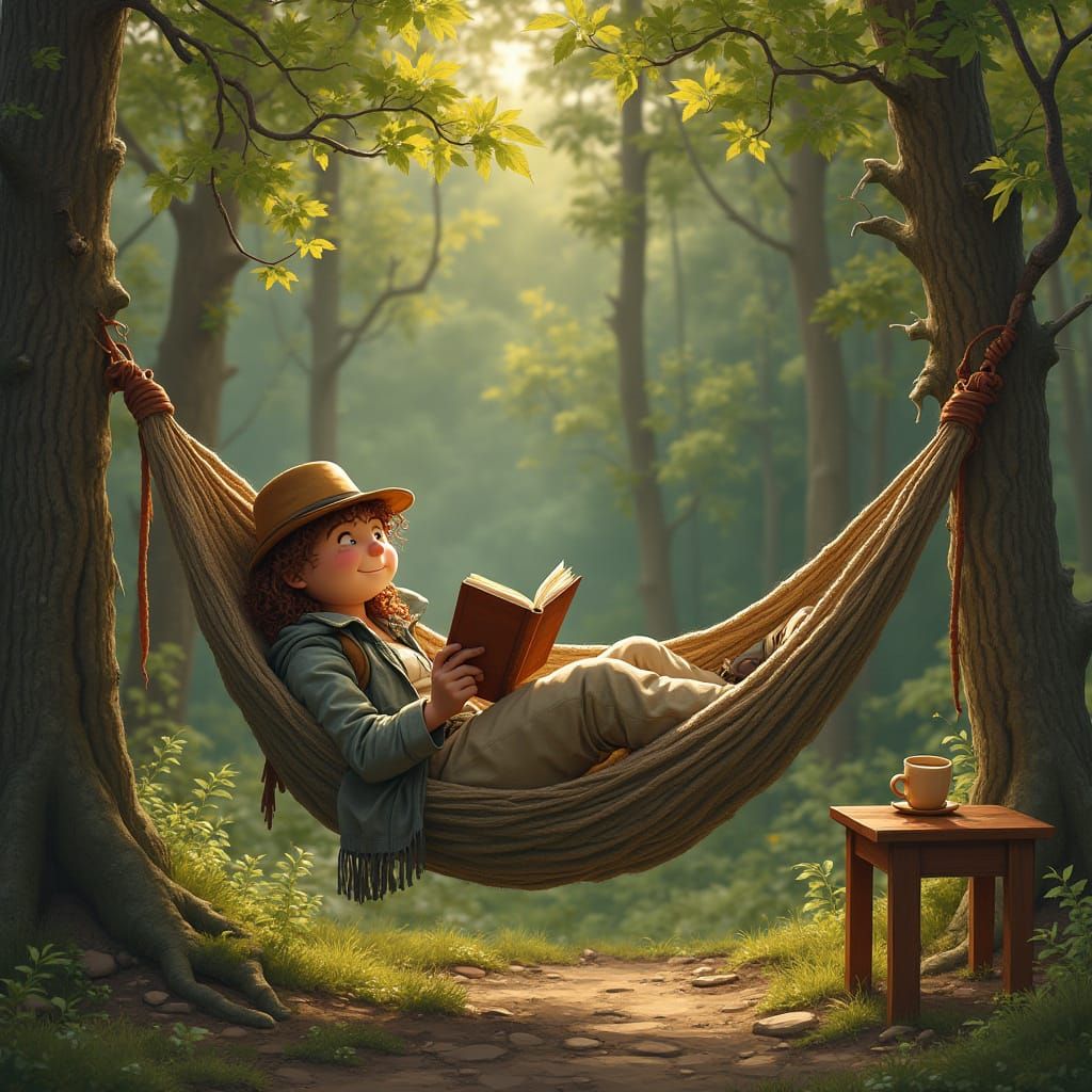Person Relaxing in Hammock in Whimsical Style