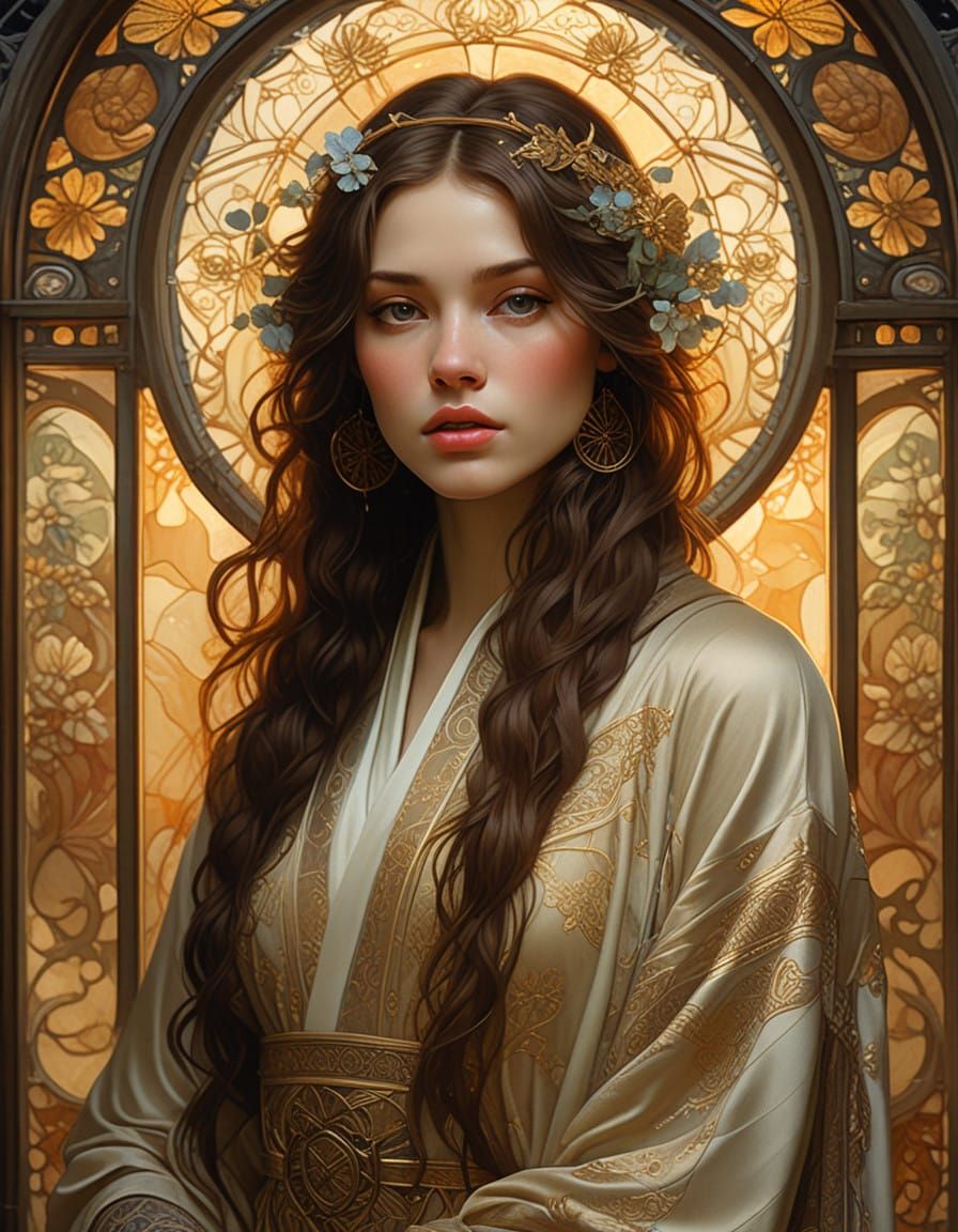 Ethereal Art Nouveau Goddess Lost in Sensual Reverie