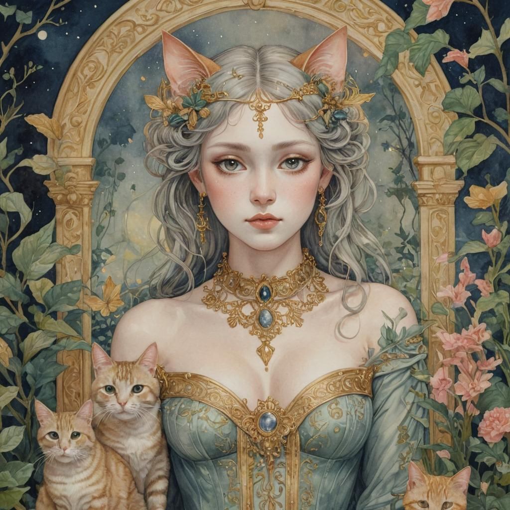 Enchanting Fairies and Hellcat in Moonlit Garden