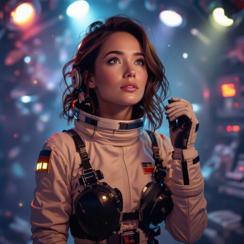 Astronaut Contemplates Nebula from Derelict Spaceship