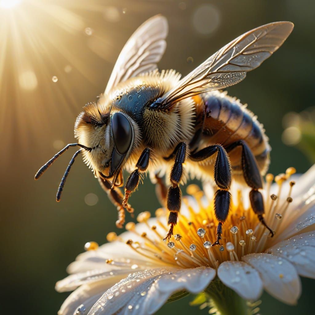 Golden Hour Bee in Hyper-Realistic Digital Art