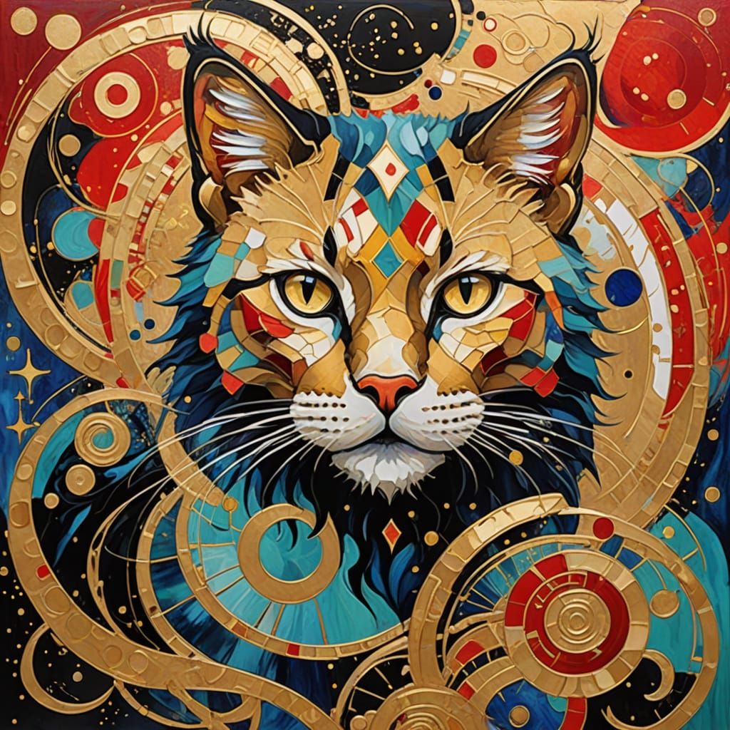 Cosmic Harmony: Vibrant Geometric Patterns with Feline & Cel...