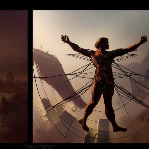 Atompunk Vitruvian Man in Renaissance Style