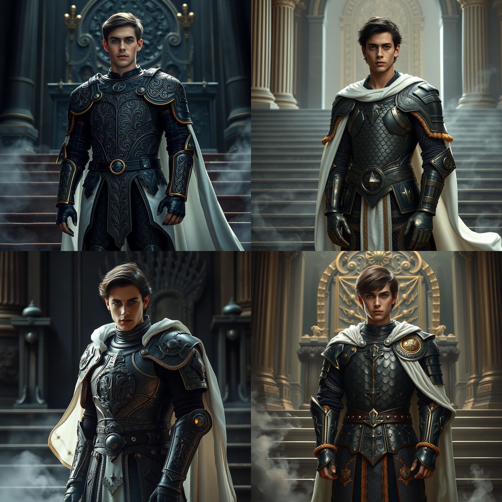 Young Warrior in Enamelled Armor, Dramatic Oil Painting