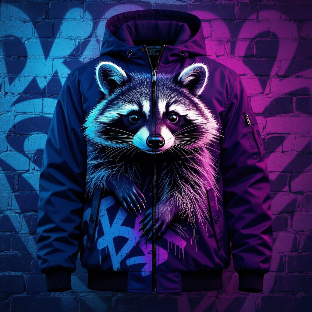Photorealistic Raccoon Graphic on Designer Jacket