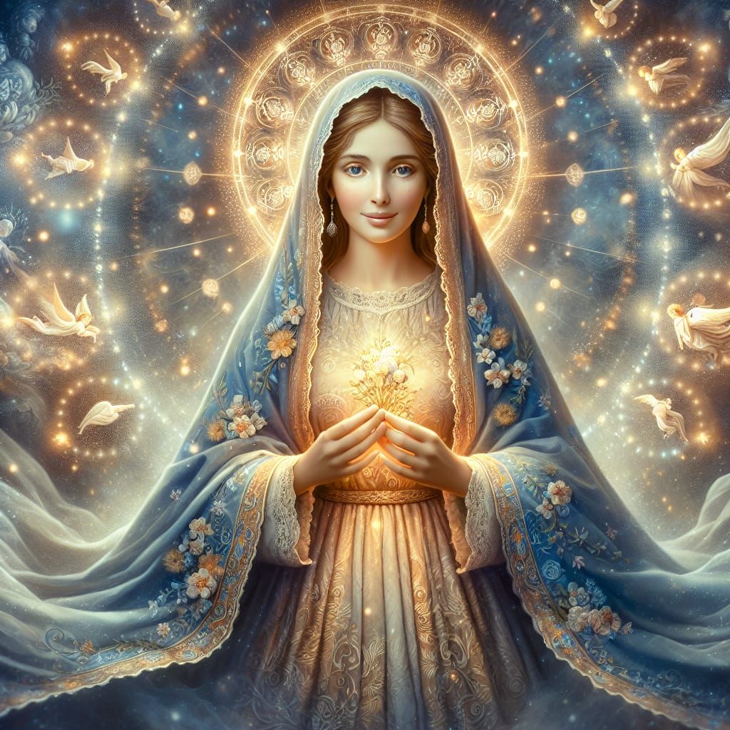 Fantastical Image of Holy Mary with Ethereal Lights