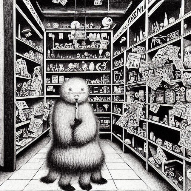 Sad Gentle Monster in Candy Shop, Detailed Drawing
