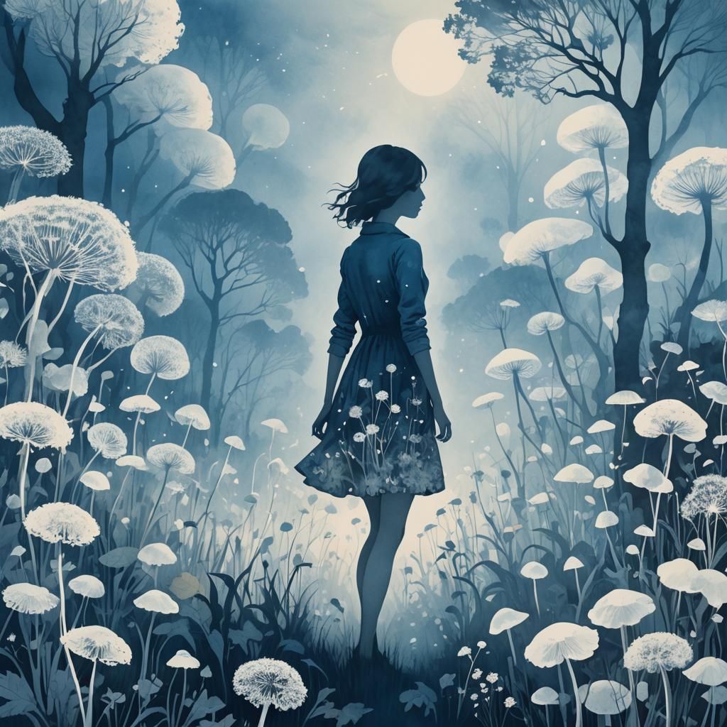 Dreamscape Girl in Cyanotype Silhouette