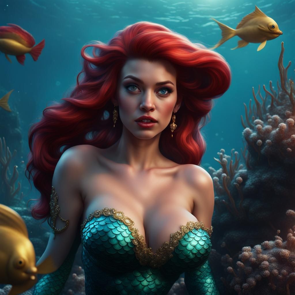 Hyperrealistic Little Mermaid Pinup in Detailed Matte Painti...