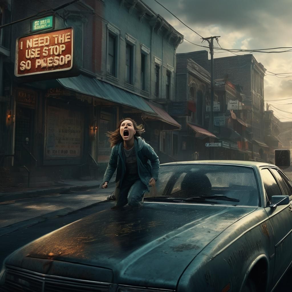 Woman Screaming from Car Window: Cinematic Digital Art