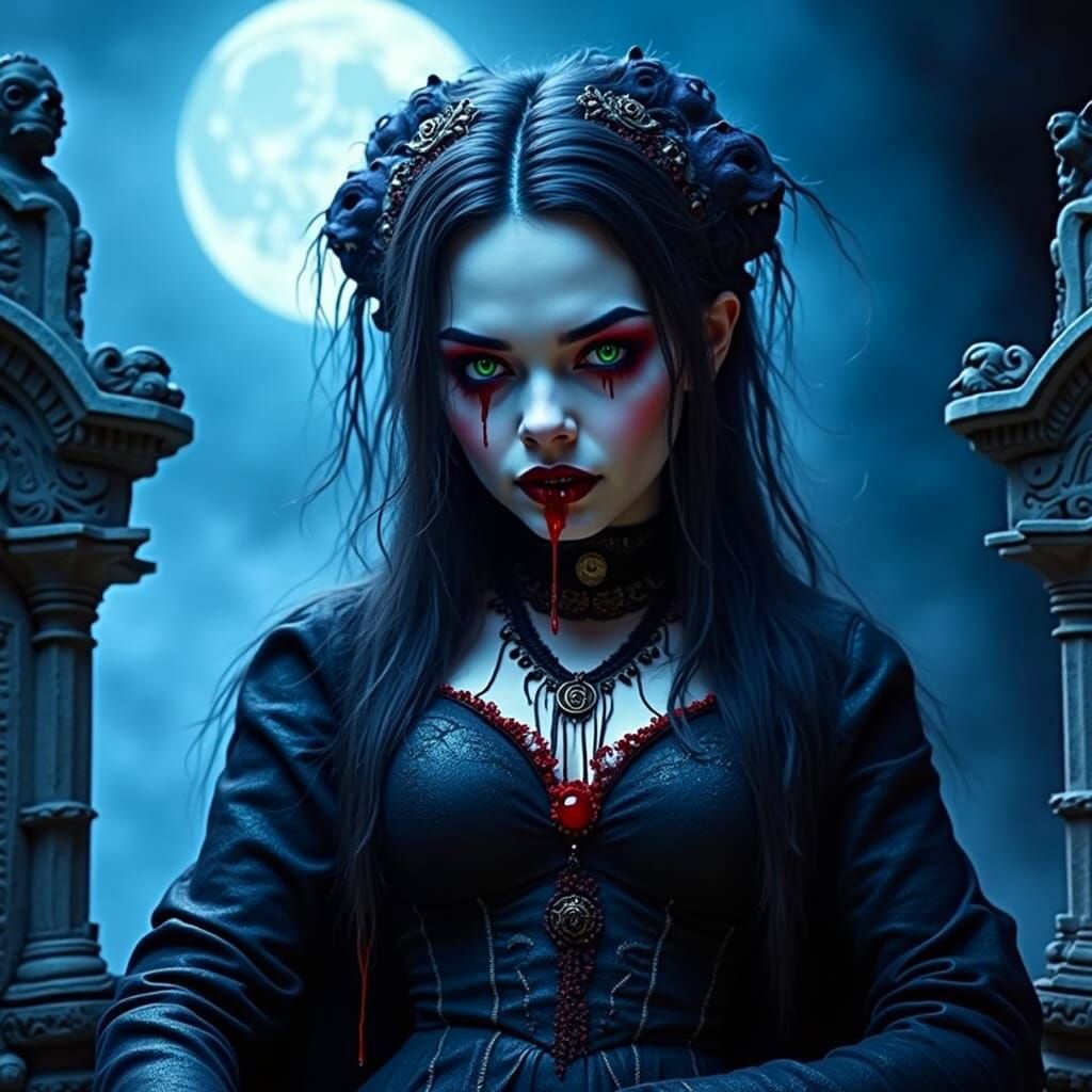 Dark Vampire Queen in Macabre Tomb Setting