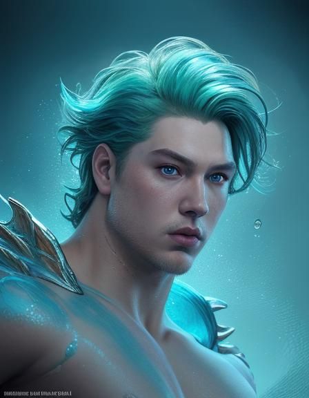 Hyperrealistic Merman Portrait in Splash Art Style