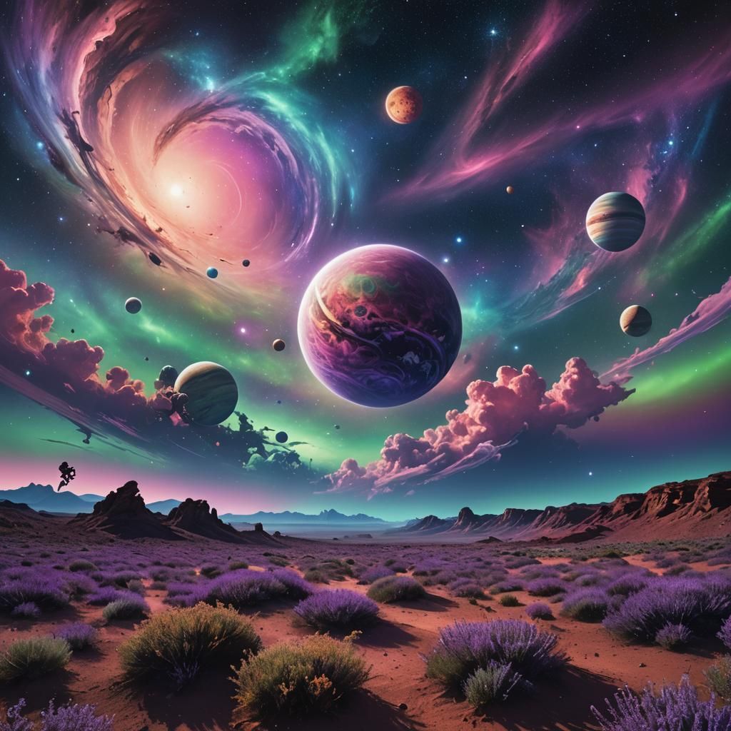 Cosmic Surrealism: Planets in a Starry Expanse
