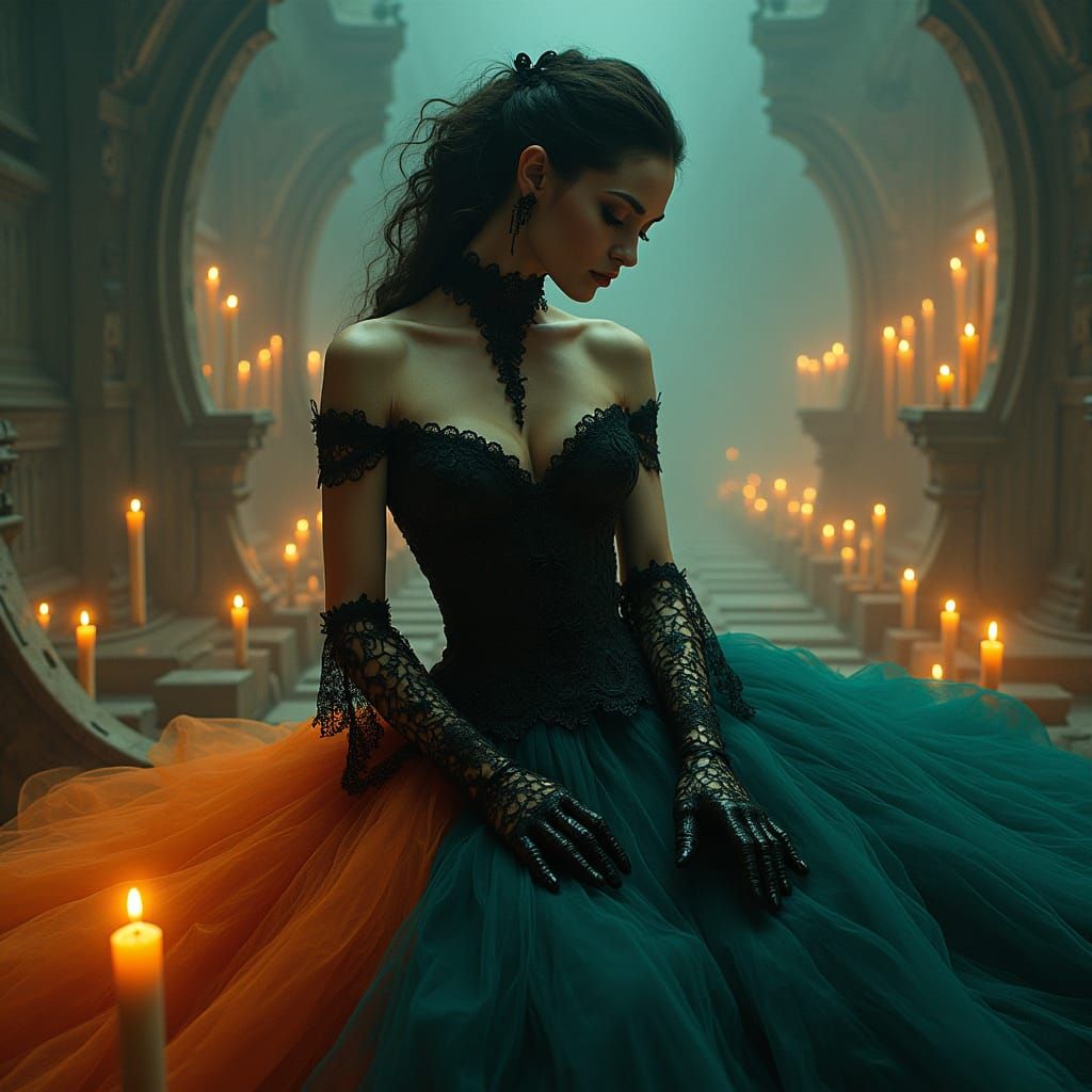 Gothic Lady in Teal and Orange, a Surreal Portrait