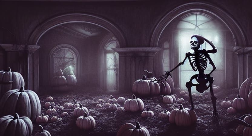 Spooky Skeletons in Surreal Horror Painting
