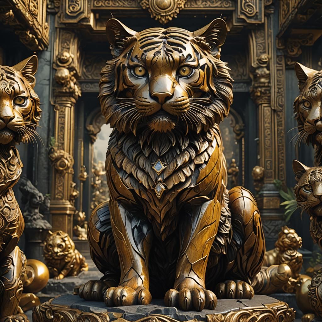 Dramatic Tiger Eye Cat Statue Digital Painting