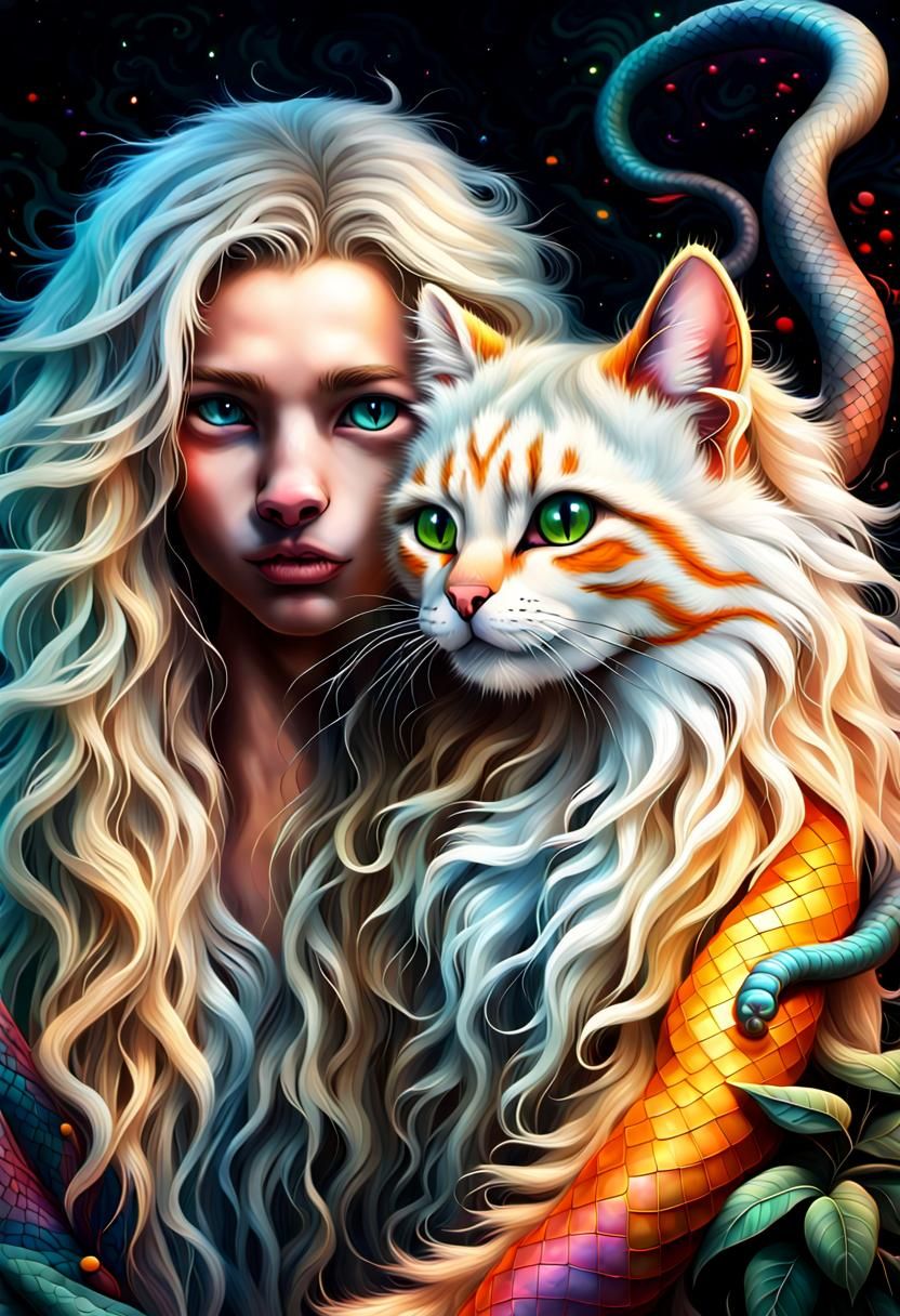 Kitty-Snake Hybrid Portrait in Graffiti Art Style