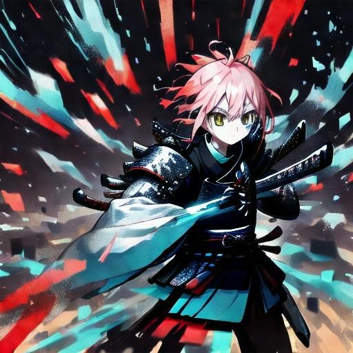 Dynamic Samurai Warrior in Fragmented Style