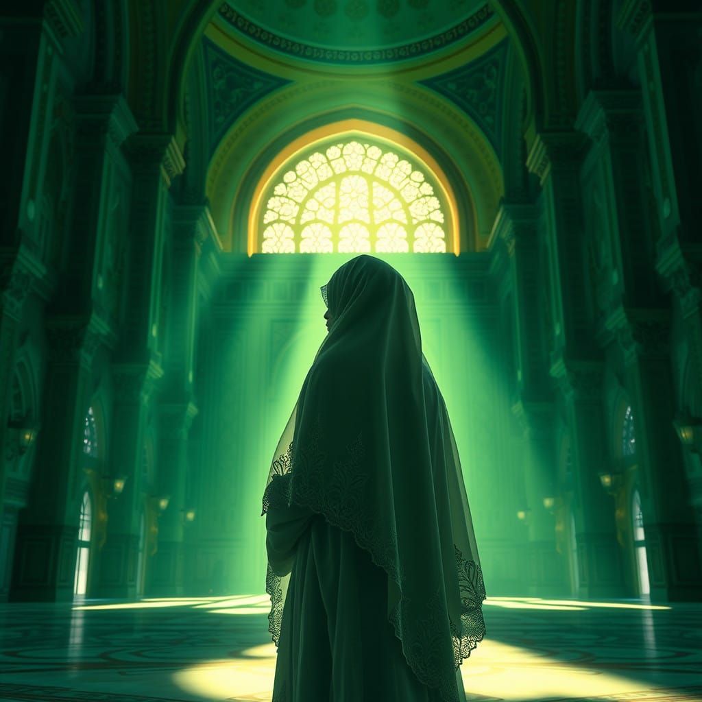 Ethereal Hijabi Figure in Majestic Mosque - Photorealistic 4...