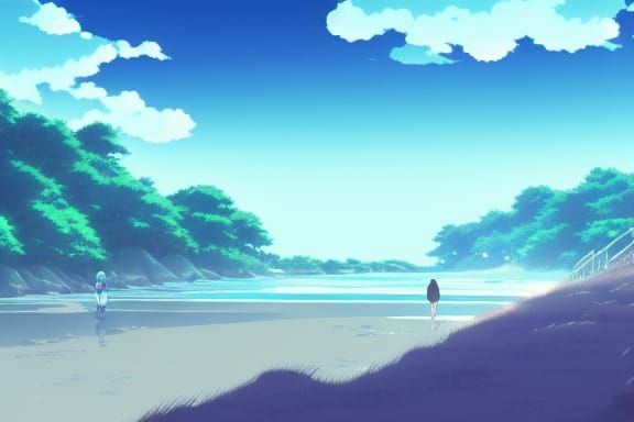 Night Beach Anime Key Visual in Ghibli Style