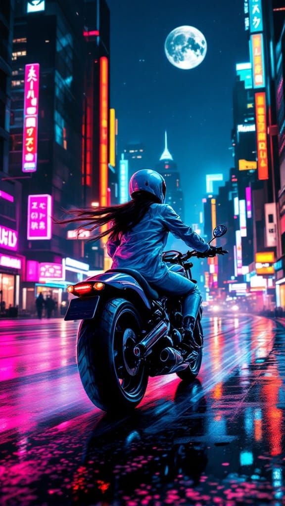 Cyberpunk Goddess Cruises Midnight Metropolis